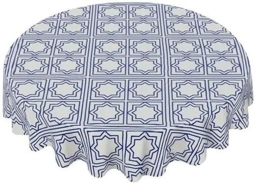 Exquisite Round Tablecloth Blue Gingham Table Cloth Decor Washable Table Cover with Wrinkle Resistant for Home Kitchen Dining Room Picnic Camping