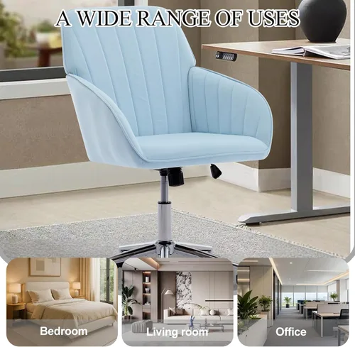 Vista 7 de Silla de escritorio de terciopelo para oficina en casa, moderna silla ajustable para computadora, silla giratoria, bonitas sillas de tocador