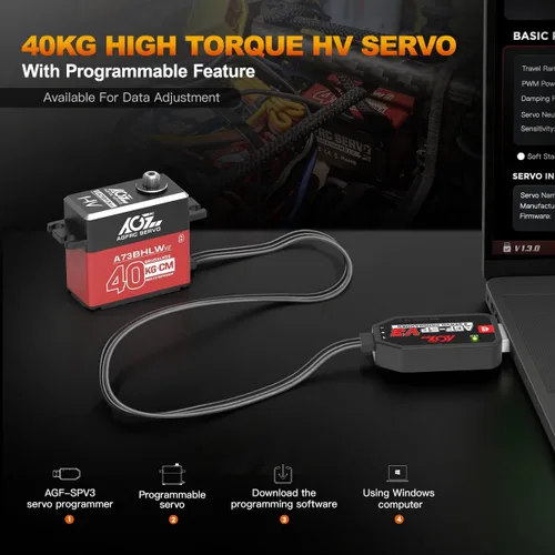 Vista 4 de AGFRC 40 kg impermeable RC-Servo de dirección de alto par - Servo digital sin escobillas de engranaje metálico completo para coche RC 1/10, ángulo