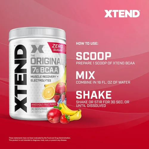 Vista 7 de XTEND Original Polvo de BCAA , para bebida de recuperación muscular sin azúcar con aminoácidos, para después del entrenamiento, 7 gramos de BCAA