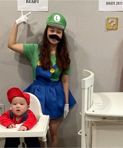 Vista 3 de Tinyones Super Brothers Costume Dress for Girls Plumber Hats Mustaches Cosplay Costume