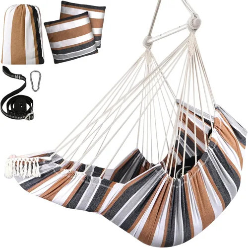 Vista 11 de Chihee Silla hamaca colgante con reposapiés, 2 cojines, máximo 500 libras, barra separadora de metal resistente, plegable, fácil almacenamiento