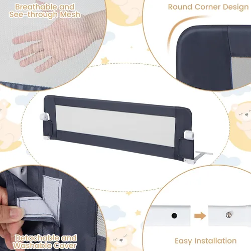 Vista 6 de HONEY JOY Riel de cama para niños pequeños, 60 pulgadas extra largo, plegable, portátil, abatible, de seguridad, rieles de cama para cuna, colchón