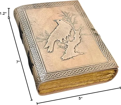 Vista 8 de Raven Leather Journal Embossed Celtic Raven Notebook Vintage Deckle Edge Paper Grimoire Gothic Wiccan Spell Book of Shadows & Sketchbook