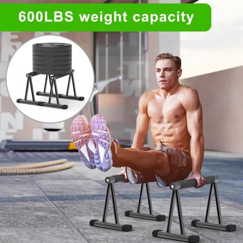 Vista 6 de Dolibest Push Up Bar, 12'' High Parallettes Bars with 8 Rubber Feet & Foam Handle, Dip Bars with Stable Triangle Base for Calisthenics, Handstand