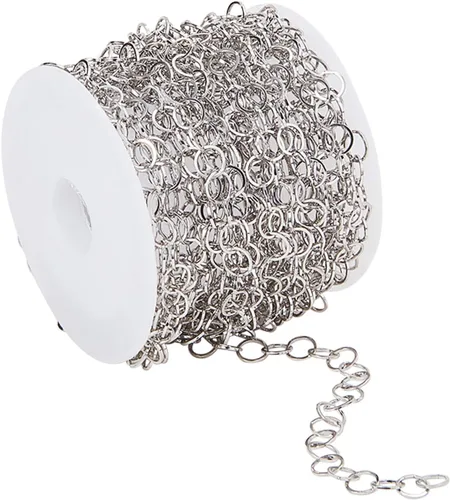 DanLingJewelry Cadena de cable Rolo de acero inoxidable 304 de 16 pies, cadena de eslabones de cable redondo, cadena Belcher para fabricación de