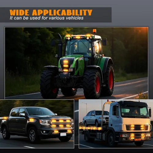 Vista 7 de 2 luces LED estroboscópicas ámbar 12 luces LED para remolque, camión, montaje en superficie, luces estroboscópicas de emergencia intermitentes
