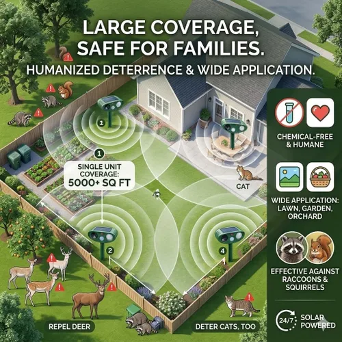 Vista 5 de 2Pack Sonic Fortress Pro Deer Repellent Solar Ultrasonic Animal Repellent Outdoor with Motion Detection&Flash Light Squirrel Fortress Pro Keep