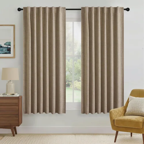 Vista 58 de RYB HOME Cortinas cortas 100% opacas de arpillera, 52 pulgadas de ancho, 45 pulgadas de largo, bloqueo de luz y aislamiento térmico para cocina