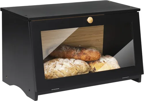 Vista 10 de HOMEKOKO Panera de madera vintage para encimera de cocina, contenedor de Negro