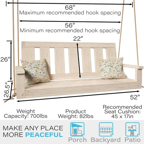 Vista 6 de Porchgate Amish - Columpio de porche Ardmore de alta resistencia de 700 libras con cuerdas (4 pies, sin terminar)