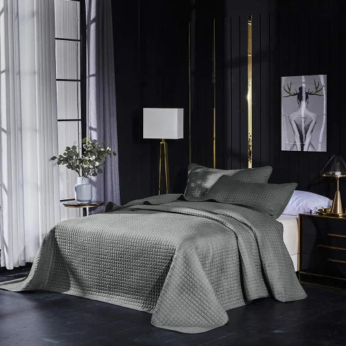 Everest Supply Colcha acolchada de gran tamaño King, California King, color gris, de 118 x 106 pulgadas, más 2 fundas King de 20 x 36 pulgadas,