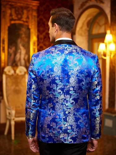 Vista 2 de COOFANDY Chaqueta de esmoquin floral para hombre, de lujo, bordada, elegante, para boda, fiesta, cena