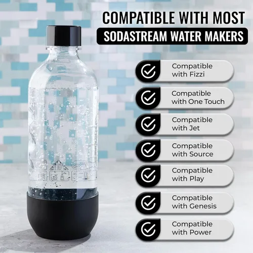 Vista 7 de Botellas de agua carbonatada de repuesto para SodaStream - 1 litro, sin BPA y a prueba de fugas