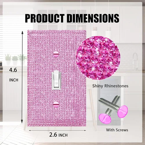 Vista 2 de Gaocai 4 piezas de placa de pared rosa plateado brillante cubierta decorativa interruptor de luz cubierta de interruptor de palanca única diamantes