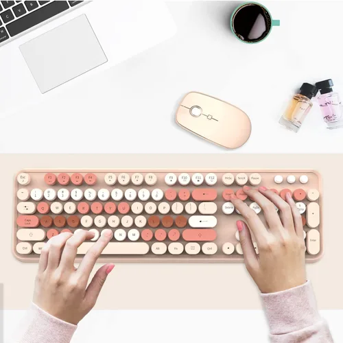 Vista 6 de SADES Combo de teclado y mouse inalámbricos V2020, teclado inalámbrico colorido con teclas redondas, conexión sin caída de 2.4 GHz, larga duración