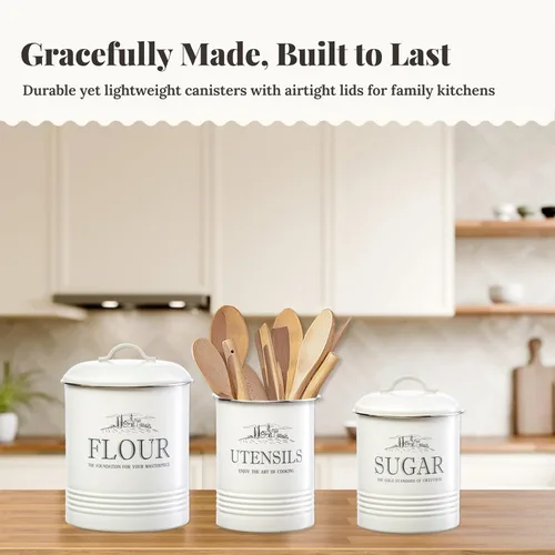 Vista 2 de noonberry Botes de cocina para encimera, juego de recipientes herméticos de 3 piezas para encimera de cocina con soporte para utensilios