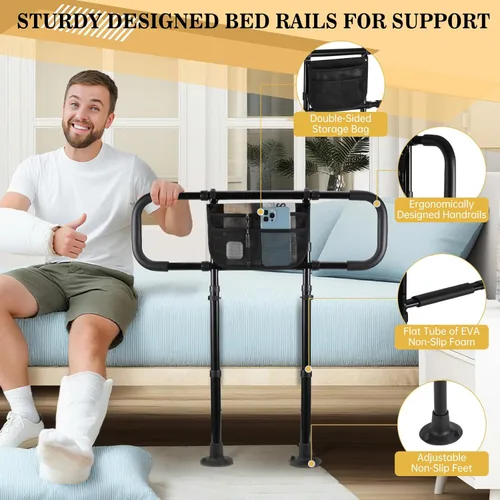 Vista 4 de Rieles de cama para adultos mayores, riel de asistencia de camas resistentes para personas mayores; camas ajustables y estables, protector de bastón