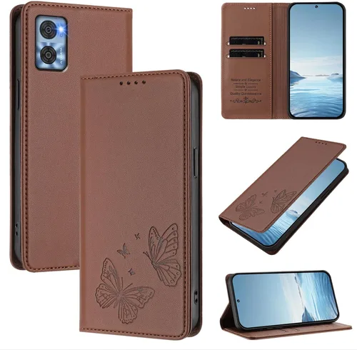 Vista 10 de Wallet Case for Motorola Moto E22i 2022 PU Leather & TPU Magnetic Flip Cover with RFID Blocking, 2 Card Slots & Cash Pocket, Shockproof Bumper, Black