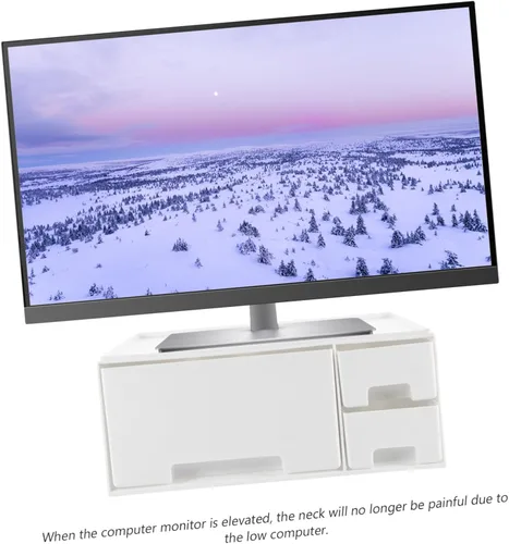Vista 4 de MERRYHAPY Monitor Riser with Drawer Storage Height Computer Stand for Home Office Multifunctional White Desktop Organizer for Monitors and Laptops