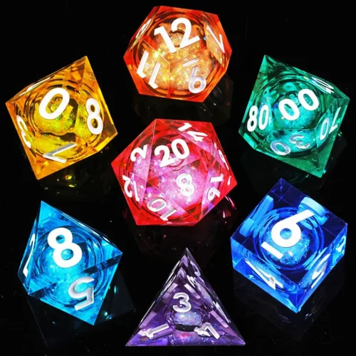 Vista 10 de Mini Planet DND Dados de bordes afilados y poliédricos de Dungeons and Dragons, juego de dados hechos a mano y iridiscentes