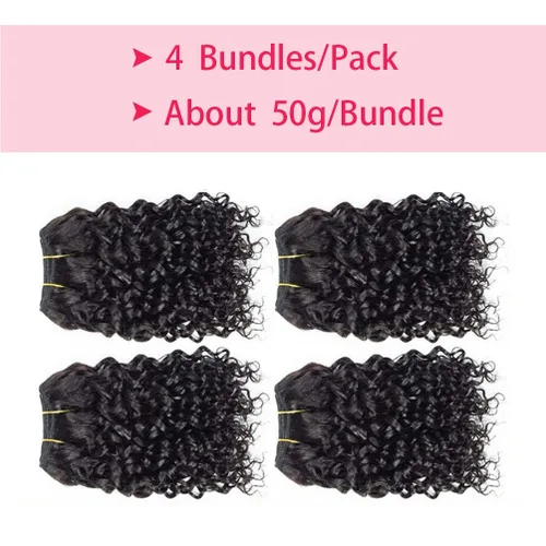 Vista 3 de Manojos de cabello humano rizado rizado paquetes de cabello humano rizado ondulado 4 paquetes de cabello humano 1.76 oz/paquete 8A sin procesar 1b