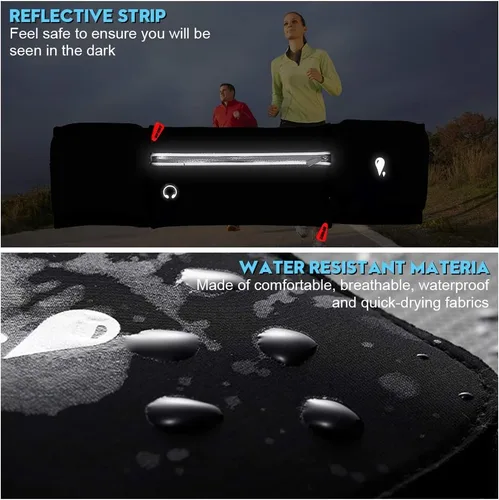 Vista 5 de Simptech Riñonera para correr con soporte plegable para botella de agua (botellas no incluidas), sin rebote de bolsillo grande, resistente al agua