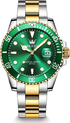 OLEVS Reloj para hombre, analógico de cuarzo para hombre, con fecha, casual, luminoso, impermeable, de acero inoxidable, para papá, marido, hijo