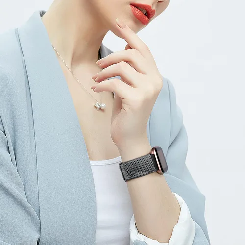 Vista 6 de Bandas elásticas compatibles con Fitbit Versa 2 Band para mujeres y hombres, paquete de 2 correas deportivas de nailon suave ajustable transpirable