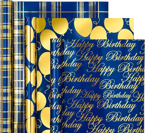 Vista 13 de WRAPAHOLIC Rollo de Papel de Regalo de Cumpleaños - Mini Rollo - 4 Rollos - 17 Pulgadas X 120 Pulgadas Por Rollo - Impresión Genial de Autos