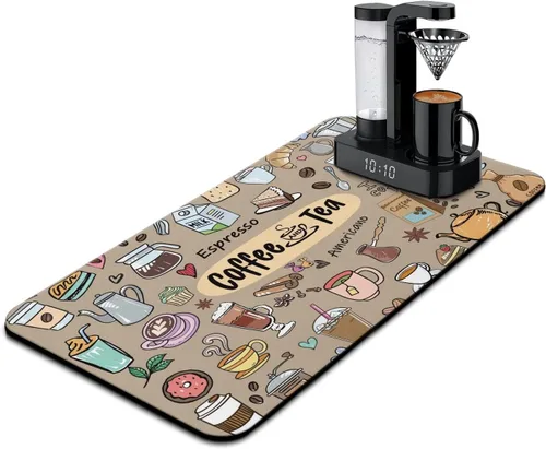 Vista 71 de Tapete de barra de café para encimeras 19inx12in, absorbente para ocultar las manchas, antideslizante, accesorios para bar de cafetería, cabe debajo