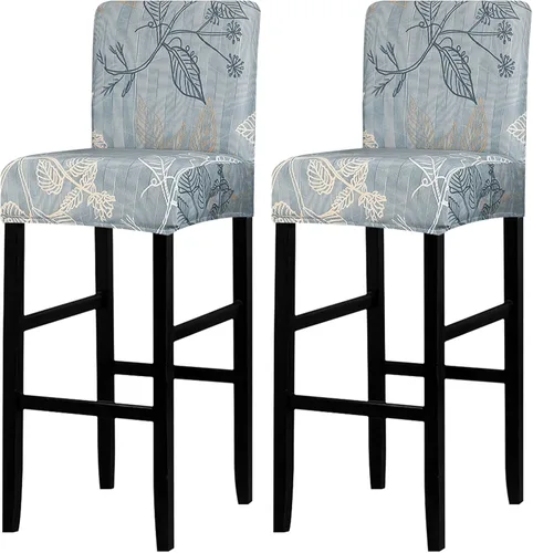 Vista 35 de Lellen Juego de 2 fundas para taburetes de bar, fundas jacquard para taburetes de bar, fundas deslizables elásticas para taburetes de bar