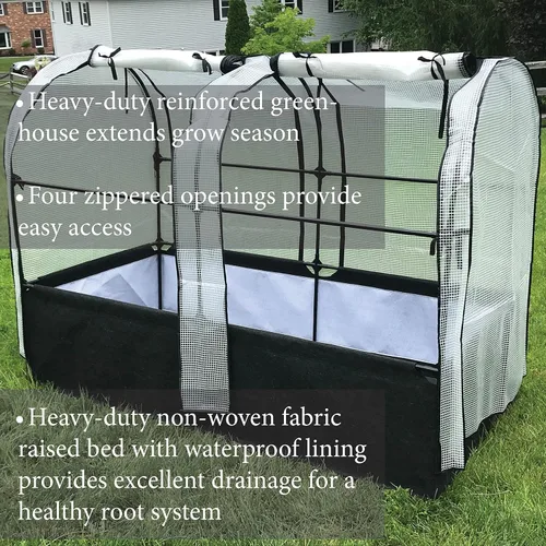 Vista 5 de SIMPO Sistema de jardín 3 en 1: cama de jardín elevada de tela + cubierta de invernadero + red protectora (36 x 72 x 53 pulgadas)