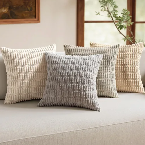 MIULEE - Paquete de 4 fundas de cojín decorativas de pana, estilo rústico y bohemio, para sofá, sala de estar, sillón y cama, con patrón a rayas