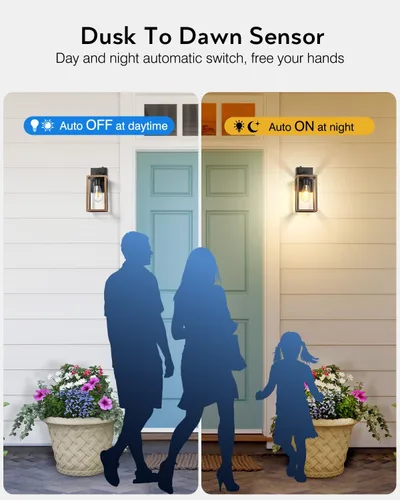 Vista 36 de VIANIS Lámpara de pared dorada para exteriores, sensor de atardecer a amanecer, apliques de montaje en pared exterior para casa, lámparas de pared