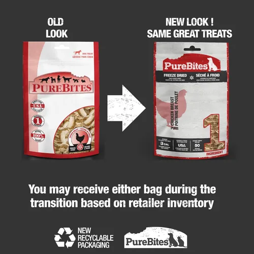 Vista 2 de PureBites Golosinas liofilizadas de pollo para perros, 1 ingrediente, fabricadas en Estados Unidos, 3 onzas