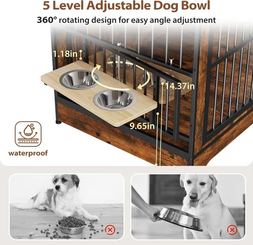 Vista 4 de Rovibek 78 Mueble Jaula Doble para Perros para 2 Perros Grandes de Interior, Muebles de Madera Jaulas para Perros con Cuenco para Perros, Mueble