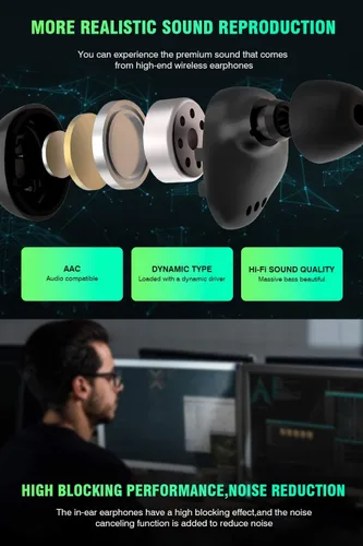 Vista 6 de Auriculares Bluetooth inalámbricos de reproducción de 200 horas, IPX7 impermeables, con cancelación de ruido, pantalla LED de alimentación