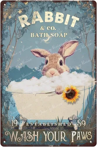 Zomyto Divertido arte de pared de conejo en la bañera, impresiones divertidas para decoración de pared, conejo, animal, girasol, letrero de baño,