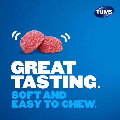 Vista 3 de TUMS Gummy Bites Suplemento dietético para el alivio ocasional de la acidez estomacal, malestar estomacal e indigestión ácida, ideal para una