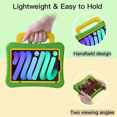 Vista 90 de Funda para Niños para iPad mini 7 (A17 Pro) 2024/iPad Mini6 2021, Peso Ligero Resistente/A Prueba de Golpes/A Prueba de Caídas con Asa/Soporte