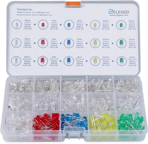 ELEGOO Kit de LED surtidos difusos y transparentes de 0.118 in y 0.197 in, paquete de 600 unidades, compatible con Arduino