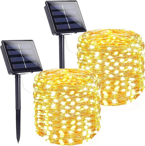 Vista 20 de Sanjicha Luces solares, Navidad, extralargas, paquete de 2, 72 pies, tira de 200 luces LED, cable de cobre impermeable, 8 modos, para árbol, jardín