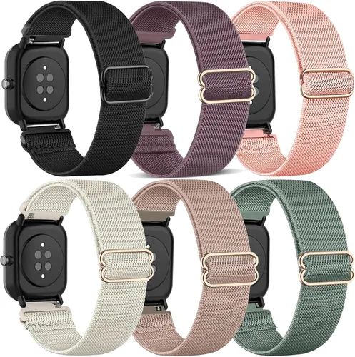 Vista 9 de Paquete de 6 correas elásticas de nailon compatibles con Amazfit Active 2/Active 3 Premium/GTS/ 2/2 mini/ 2e/GTS 3/GTS 4/mini/GTR mini, correas