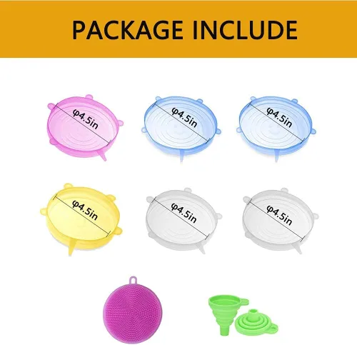 Vista 3 de DARUNAXY Tapas elásticas de silicona de 4.52 pulgadas de diámetro, 6 piezas de colores surtidos del mismo tamaño y forma de recipientes