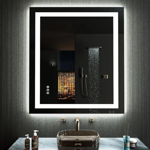 Vista 78 de LOAAO Espejo de baño LED de 72 x 32 pulgadas con luces, antiniebla, regulable, retroiluminado + iluminado frontal, espejo de tocador de baño