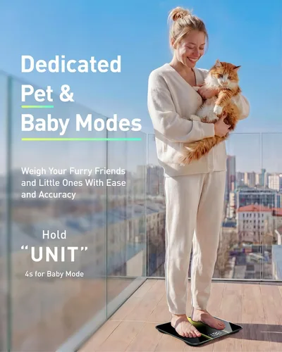 Vista 3 de RunStar Scale for Body Weight 550lbs, 13-Inch Digital Bathroom Scale with Baby & Pet Mode, Extra-Large Bright LED Display, 8mm Tempered Glass for