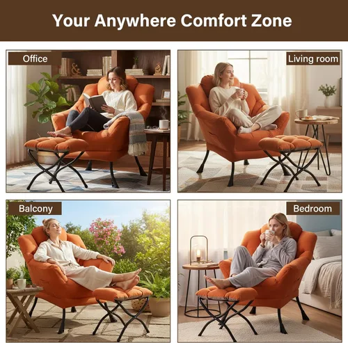 Vista 35 de Welnow Silla Lazy con otomana, moderna silla de descanso con reposabrazos y un bolsillo lateral, sillón para sofá de ocio, sillón de lectura