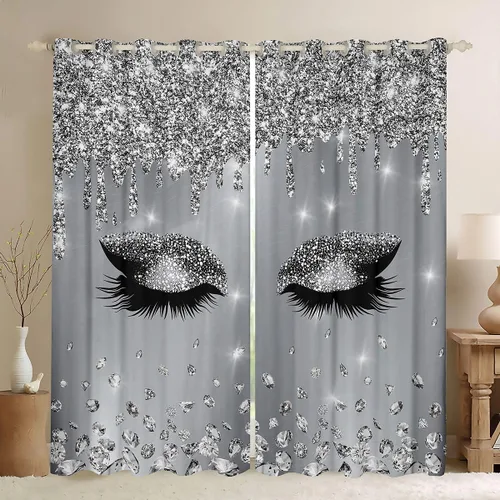 Vista 29 de Feelyou Cortinas con Estampado de Purpurina Plateada (Sin Purpurina) Decoraciones Brillantes de Cortina Cortinas Oscurecedoras Moradas para Ventana