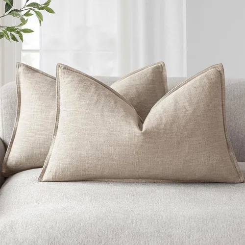 Vista 17 de Foindtower Paquete de 2 fundas de almohada decorativas de lino y liso, funda de cojín decorativa suave, estilo bohemio campestre para silla, sofá